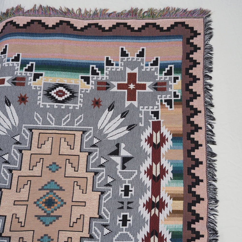 Vintage Southwestern Geometric Aztec Tapestry Tribal Blanket Throw Woven USA - Picture 10 of 12